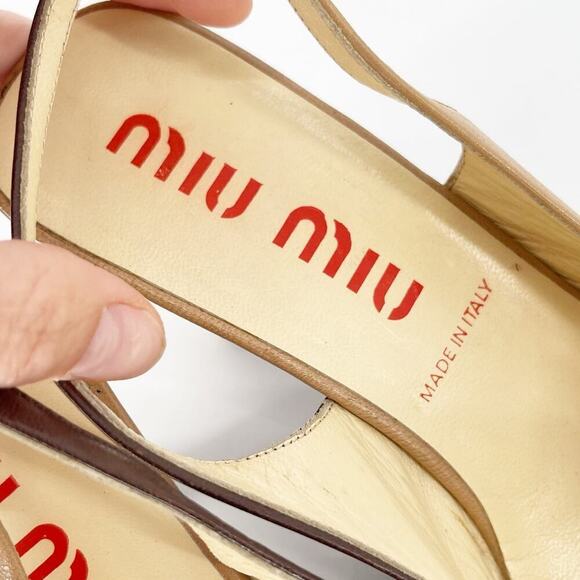 Miu Miu Vintage Tan Brown Yellow Flower Detail Square Toe Slingback Heel IT 40 - Picture 10 of 12